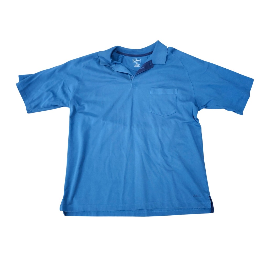 LL Bean Mens XL Blue Cotton Pique Short Sleeve Pocket Polo Shirt 0FVS3